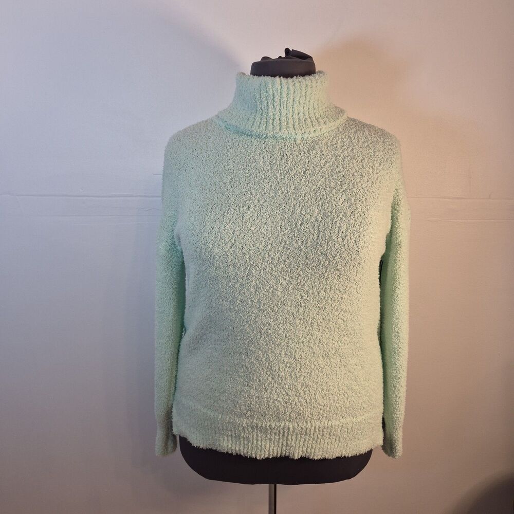 Inner Circle Women's Turtleneck Sweater Size XL Mint Green Soft Fuzzy Pile Knit